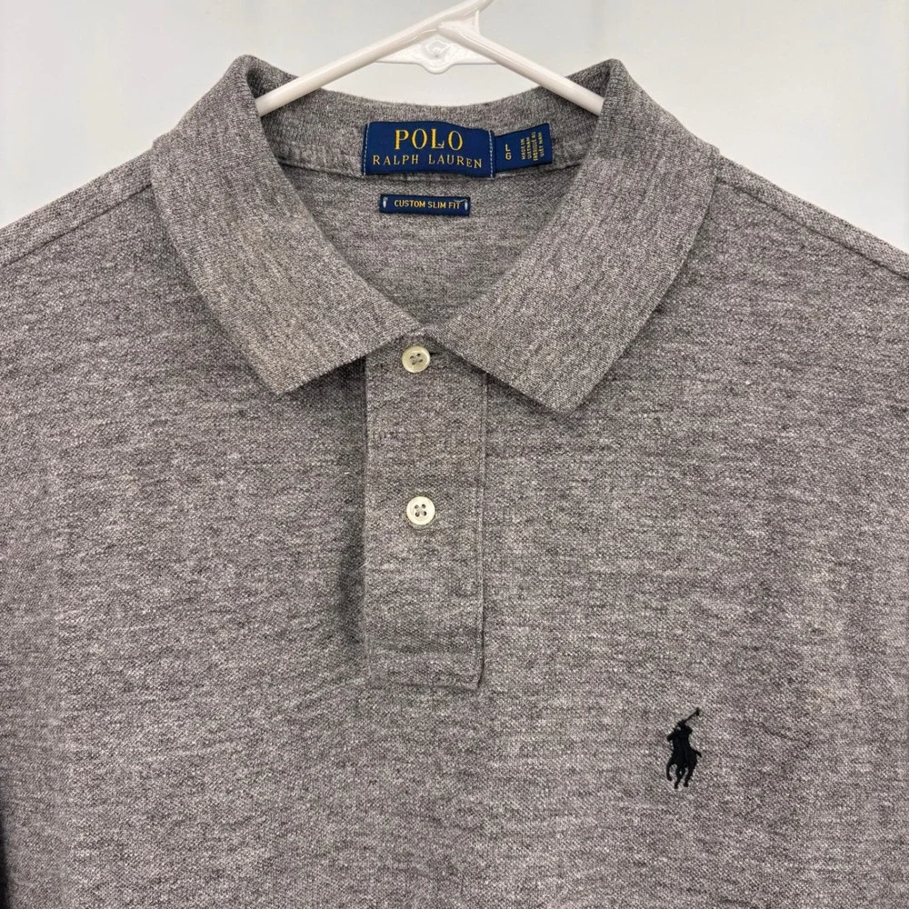 Polo Ralph Lauren Polo Shirt Mens Large Grey Excellent Custom Slim Fit Cotton